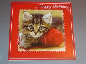 Lovely Kitten Red Wool Ball Birthday Card - Picture 1 of 1