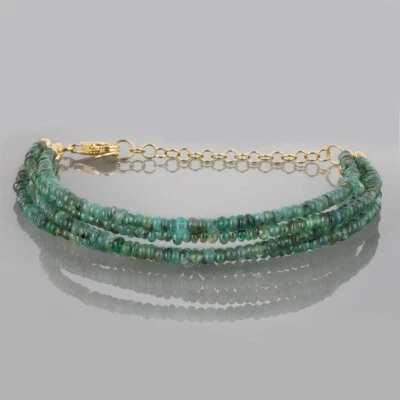 Pulseiras unissex naturais com miçangas de pedra preciosa Rondelle lisa esmeralda 4 camadas 6-8"" - Imagem 1 de 4