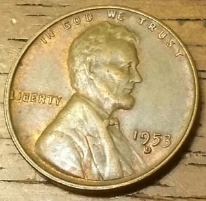 1953d LINCOLN WHEAT CENT PENNY AU Condition LIGHTLY TONED - Picture 1 of 6