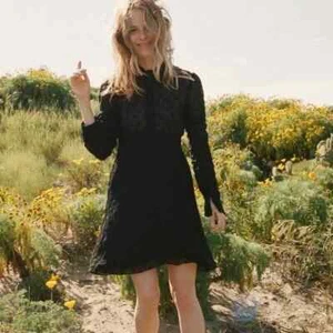 Doen Buchanan Dress L 10 Women Partywear Embroidered Black Sheer Mini NEW 41885 - Picture 1 of 7