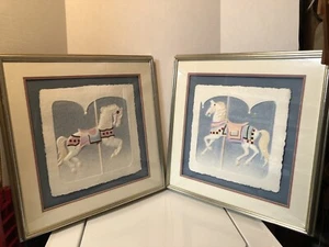 Cuadros firmados vintage caballo carrusel Wess 21 x 21 - Imagen 1 de 11