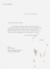 Brief von Bruno Kreisky, Alt-Bundeskanzler von Österreich, 1987 (Südmähren)