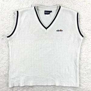 Ellesse Knit Tennis Sweater Vest Women's XL White Ribbed V-Neck Tipped Y2K VTG - Picture 1 of 9