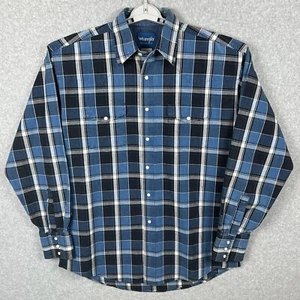Camisa Wrangler Western Pearl Snap Brushpopper Hombres XLT Azul A Cuadros Manga Larga De Colección - Imagen 1 de 10