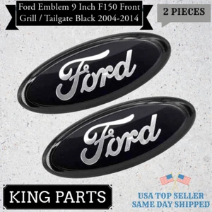 2 BLACK & CHROME 2005-2014 Ford F150 FRONT GRILLE/ TAILGATE 9 inch Oval Emblem - Picture 1 of 2