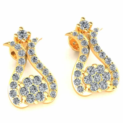 Pendientes de flores con racimo de diamantes de corte redondo natural de 0,55 quilates de oro de 10 quilates para dama Foto 1 de 4