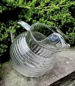 Vtg Anchor Hocking 1938 MANHATTEN CLEAR Glass ART DECO Ribbed Ball Jug/ Pitcher - Picture 1 of 7