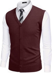 COOFANDY Men's Sweater Vest V Neck Casual Sleeveless Knitted Button Cardigan Ves - Picture 1 of 17