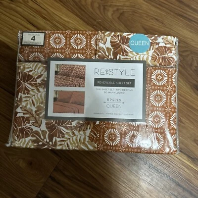 Juego de hojas Re Style QUEEN años 80 floral marrón y crema 6 piezas hojas de otoño nuevo Foto 1 de 4