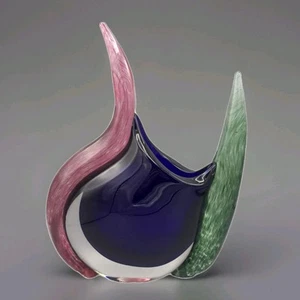 Vtg Young & Constantin Handblown Vase Art Glass Abstract Pink Green Blue Read - Picture 1 of 5