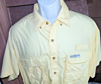 Hook & Tackle Light Yellow Cotton Short Sleeve Fishing  Boating Shirt Mens Med - Image 1 of 4