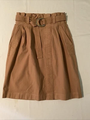 Falda midi Banana Republic línea A talla 6 tostado caqui sarga bolsa de papel cintura modesta Foto 1 de 4