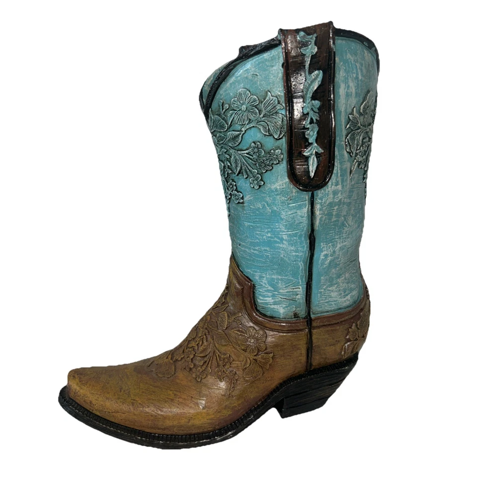 burton + BURTON Resin Cowgirl Boot Vase, 9.25-inch Height  Turquoise and Brown - Image 1 of 4