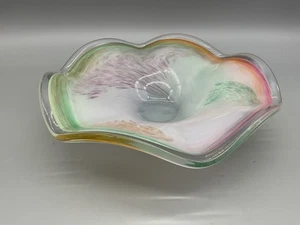 Vintage Lavorazione Centerpiece Bowl Ruffled In Pink, Green, Purple, Orange - Picture 1 of 4