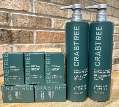(2) CRABTREE & EVELYN Shower Gel Cleanse + Awaken Plus Bar Soap
