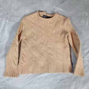 Polo Ralph Lauren Cable Knit Roll Neck Sweater Girls Youth S Wool Cashmere Tan - Picture 1 of 9