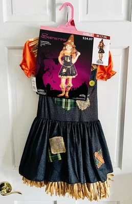 Girls Scarecrow Halloween Costume Size M (7/8) Dress, Socks & Hat NWT - Image 1 of 3