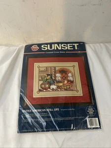 Sunset Counted Cross stitch Native American still Life Lynda Kay 14x11" USA 1995 - Picture 1 of 2