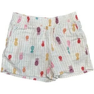 Cat & Jack Ivory Gold Stripe Pineapple Print Side Pockets Shorts Girls L 10/12 - Picture 1 of 5