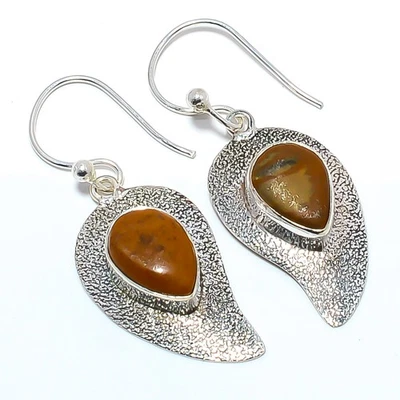 Natural Mayan Porcelain Jasper Silver Plated Jewelry Bali Earring1.87" LAE-157 - Image 1 of 3