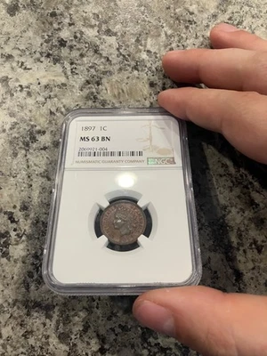 1897 indian head penny NGC ms 63 BN; great magentas, see video - Image 1 of 2