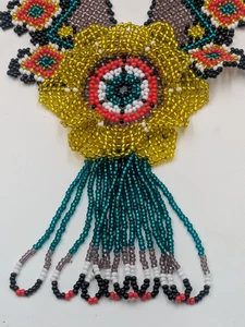 Handcrafted Mexican Folk Art Huichol Micro Beaded Maxi Flower Necklace - Picture 1 of 8