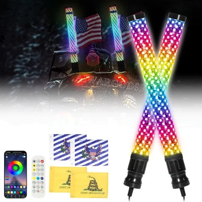 2X 3ft Fat RGB LED Whip Spiral Light For UTV ATV Can-Am Maverick X3 Accessories - Image 1 of 4