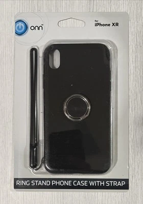 Funda de teléfono con soporte de anillo ONN con correa de silicona extraíble para iPhone XR, negra Foto 1 de 2