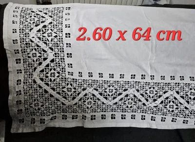 Antica Mantovana Tenda Misto Lino Ricamo Mano D'Epoca - Immagine 1 di 3