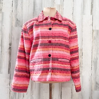 Chaqueta Blazer Vintage Rosa Boho Recortada a Rayas Ropa de Trabajo Estilo Jacquard Y2K Foto 1 de 4