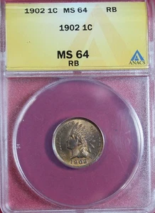 1902 INDIAN CENT ANACS MS64RB - Picture 1 of 4
