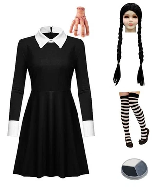 Ladies Wednesday Costume Womens Halloween Fancy Dress Thing Hand Adult Outfit