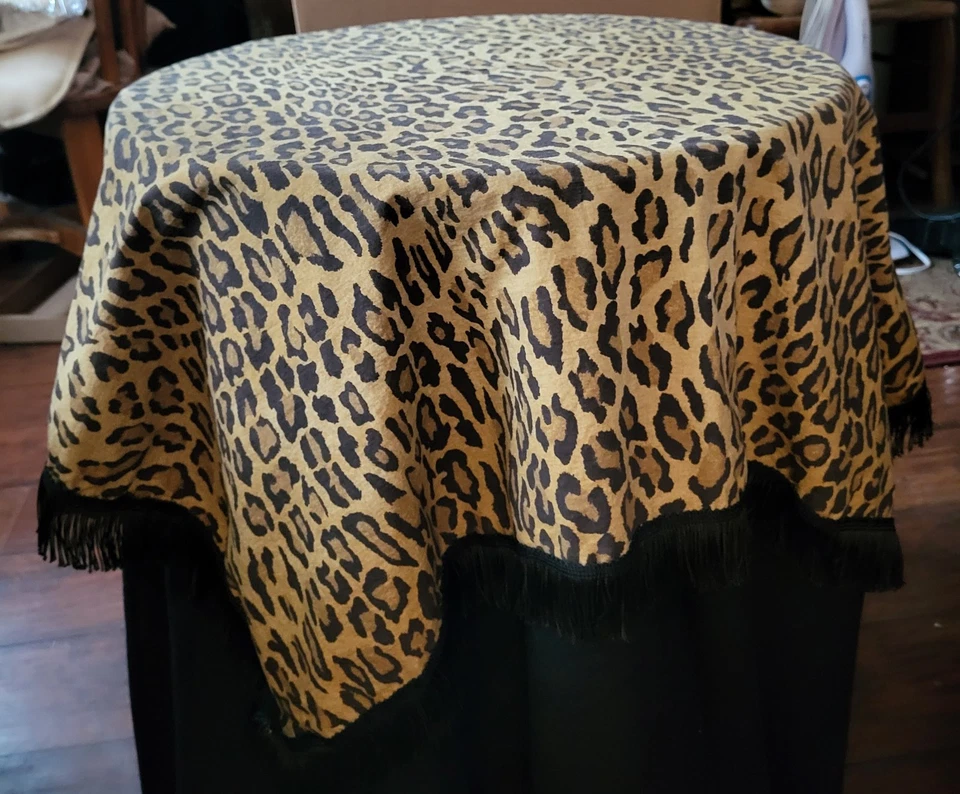 Animal Print Table Scarf With 3 inch Black Fringe For 30 inch Round Table - Image 1 of 4