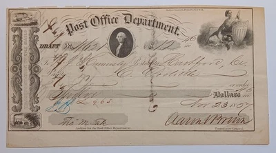 Post Office Department Transportation of the Mails Check Draft 1857 Hartford, CT - Image 1 of 4