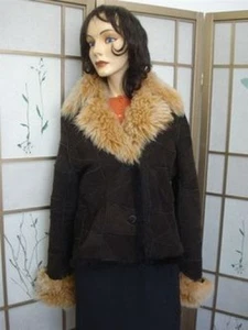 ~NEW BROWN SHEARLING SHEEPSKIN LAMB FUR COAT JACKET WOMEN SIZE 4 PETITE - Picture 1 of 1