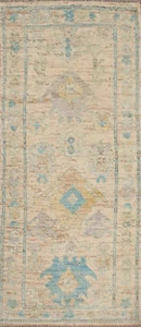 Vegetable Dye Handmade Oushak Turkish Hallway Runner Rug Wool Carpet 3x7 ft - Picture 1 of 10