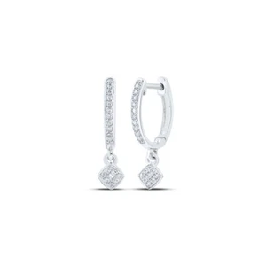 10kt White Gold Womens Round Diamond Hoop Dangle Earrings 1/6 Cttw - Picture 1 of 1
