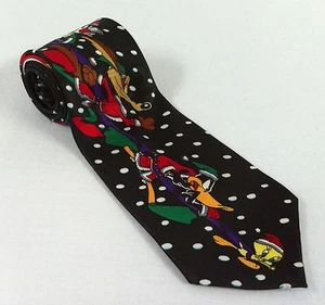 Looney Tunes Christmas Sleigh Holiday Taz Tweety Bugs Duck Cat Crew Men Neck Tie - Picture 1 of 1