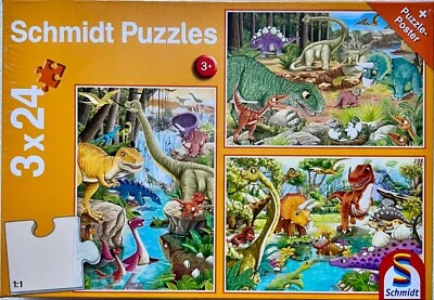 Fun with Dinosaur Puzzle Schmidt 3 x 24 Pieces Puzzle Game Patience Game 56465 - Image 1 of 4