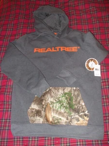 Realtree Men’s Charcoal Heather Hooded Sweatshirt  Camo Logo Size Medium New - Picture 1 of 9