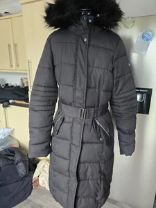 REGATTA BLACK DECIMA QUILTED MID LENGTH FUR TRIM HOODED COAT UK 10 - Picture 1 of 4