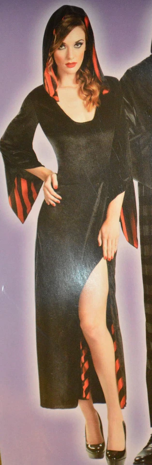 Para Mujer Totally Ghoul Negro Terciopelo y Rayas Rojas Bata con Capucha Accesorio de Halloween Foto 1 de 1