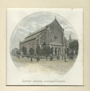 100 Year Old Australian Print - Mounted BAPTIST CHURCH, FLINDERS STREET ADELAIDE - Picture 1 of 4