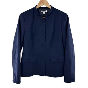 Pendleton Blazer Jacket Sz 12 FLAW Navy Virgin Wool Blade Collar Fabric Buttons - Picture 1 of 10