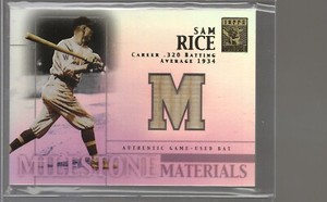 Sam Rice 2002 Topps Tribute Milestone MaterialsGAME USED BAT CARD SENATORS HOF