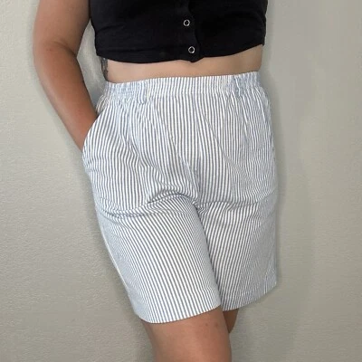 Pantalones Cortos de Caminar Vintage Blair Mujer Rayas Azul Algodón Talla Mediana Bolsillos Años 80 Foto 1 de 4