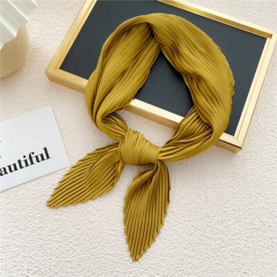Women's Silk Pleated Head Neck Satin Square Scarf DIY Bandana Hair Tie Band ⇗ - Image 1 of 4