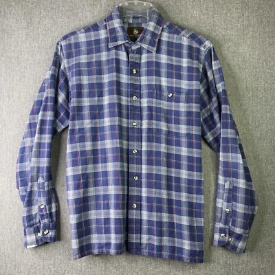 Camisa de bolso vintage High Sierra Mervyns masculina L flanela azul xadrez algodão MS11 - Imagem 1 de 4