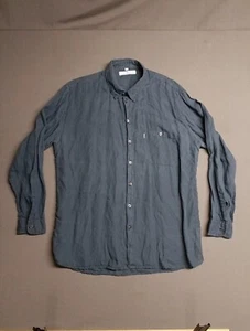 Francesca Casola Shirt Men's XL 100% Linen L/S Button Work Blue Italy Made - Picture 1 of 10