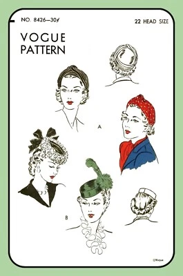 Misses Draped TURBAN Pattern Pillbox FASCINATOR Hat Vogue 8426 Vtg 1943 - Image 1 of 4